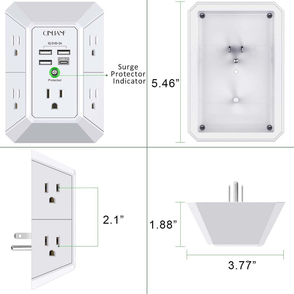 Wall Charger, Surge Protector Extender with 4 USB Ports