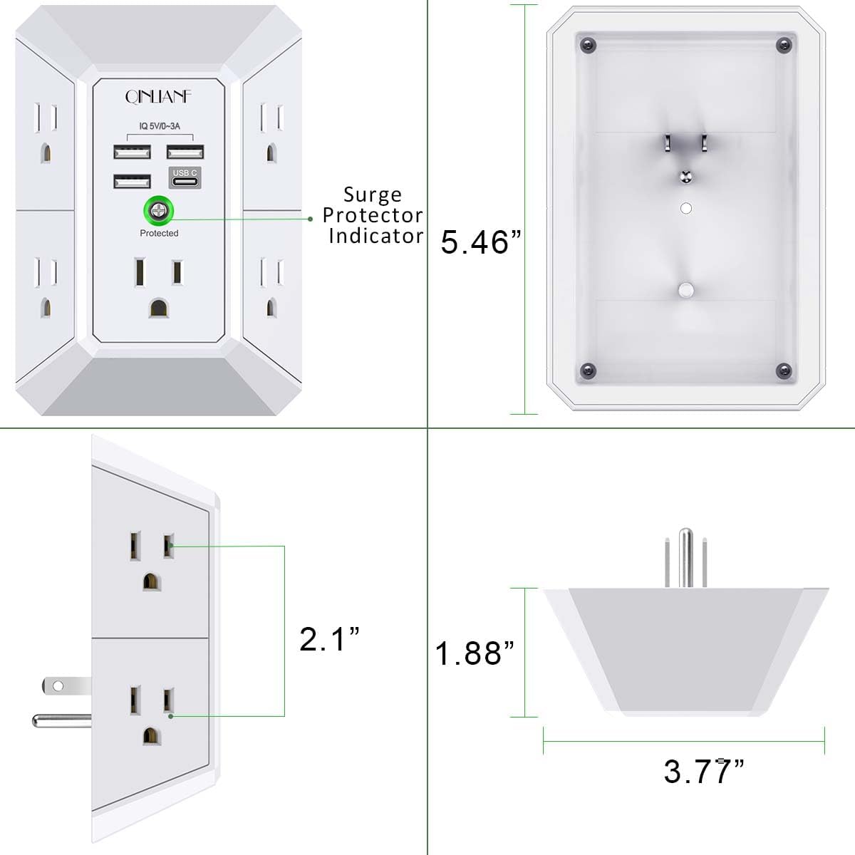 Wall Charger, Surge Protector Extender with 4 USB Ports
