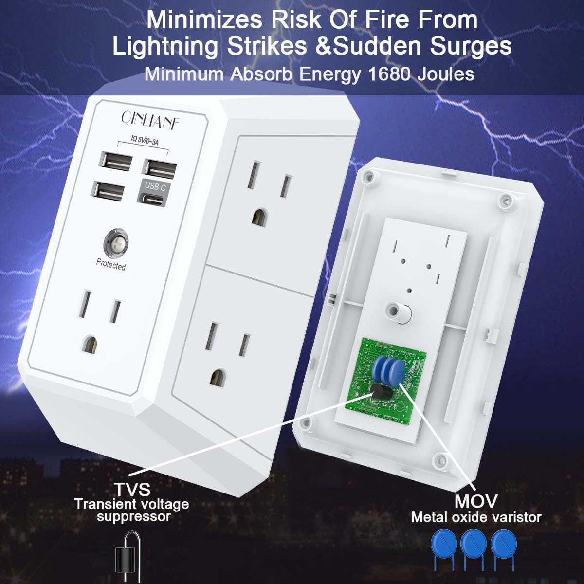 Wall Charger, Surge Protector Extender with 4 USB Ports