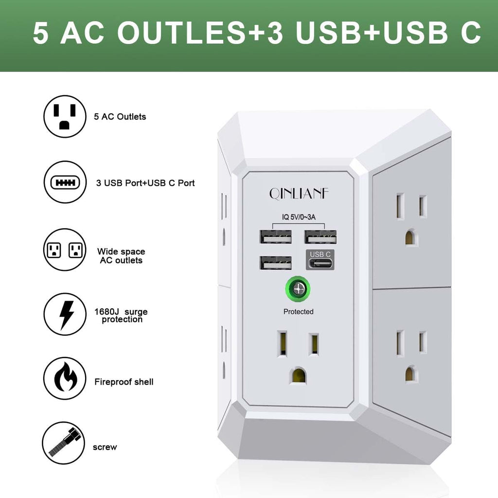 Wall Charger, Surge Protector Extender with 4 USB Ports