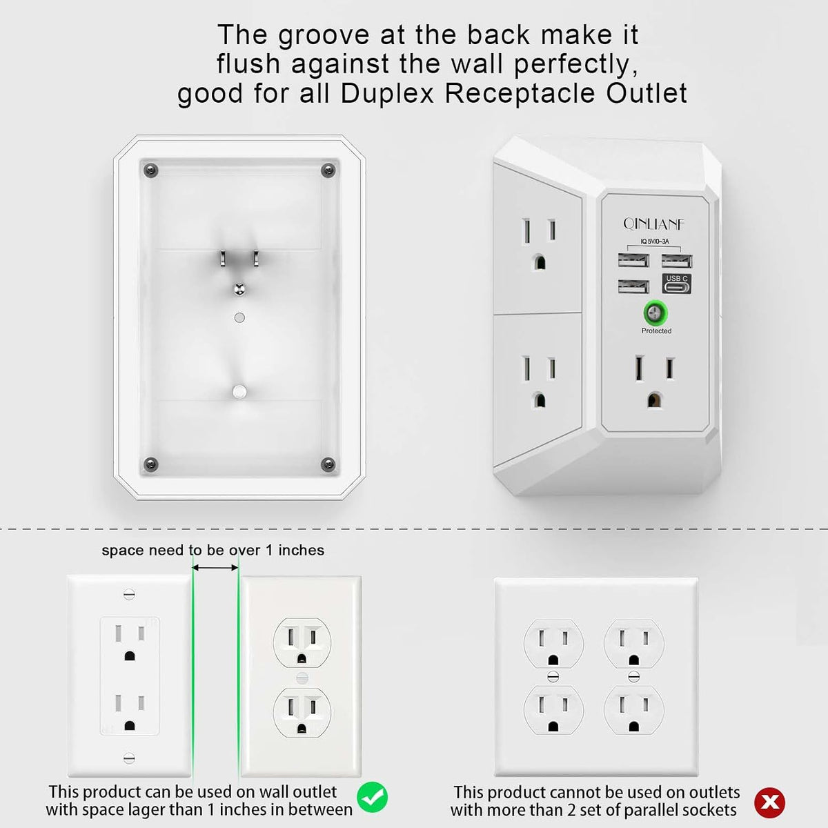 Wall Charger, Surge Protector Extender with 4 USB Ports